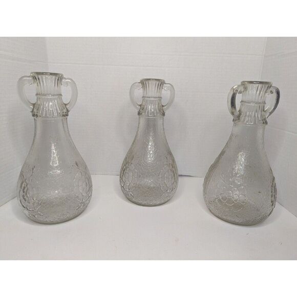 Set of 3 White House Vinegar Glass Crackling & Cabbage Rose Decanter Bottle - Picture 1 of 12
